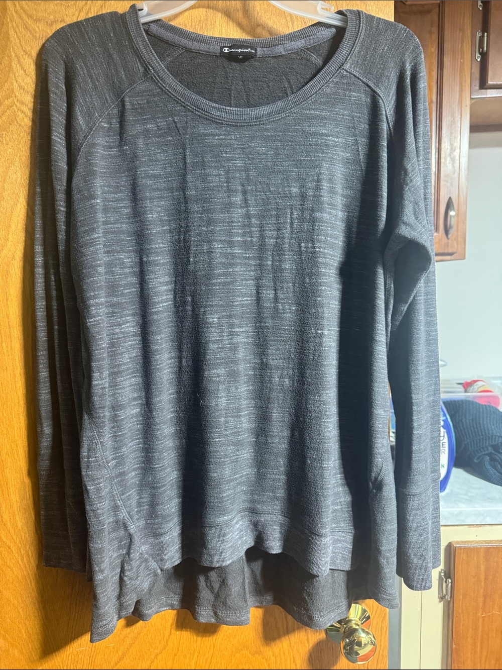 Champion Heather Gray Long Sleeve Layered Hem Tee
